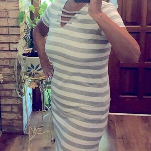 Michael Kors cotton knit dress grey strip sz XS